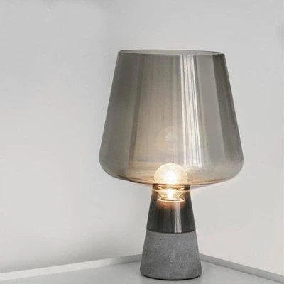 Afbeelding van Smoke Glazen Tafellamp, Beton, E27 Fitting, 25x38cm, Grijs/Zwart