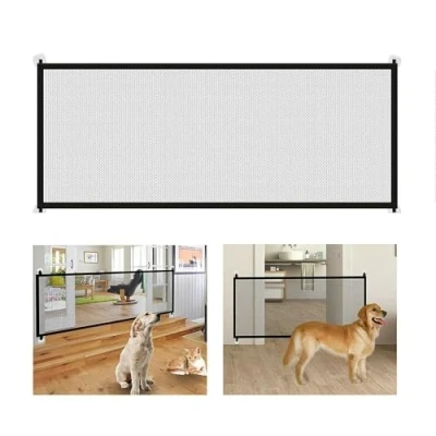 Afbeelding van Veiligheidshek voor honden, hondenpoort, 180 x 72 cm, hondenhek, opvouwbaar, trappen en vakken hal, keuken, zwart, 1 stuk