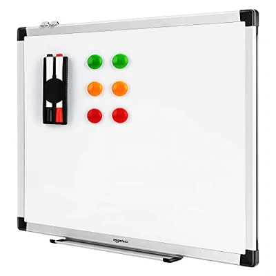 Afbeelding van Amazon Basics Magnetisch droog uitwisbaar whiteboard met penhouder en aluminium stangen, wit, 60 x 45 cm