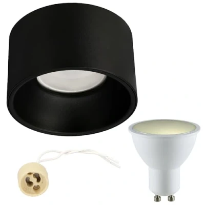 Afbeelding van EDO Rond LED Spot de Plafond Encastrable ZAMA S Black avec 5,5W 3000K Blanc Chaud 500lm GU10 230V Ø85*50mm, Plafonnier Luminaire Noir Lampe en Aluminium Encastré Plat