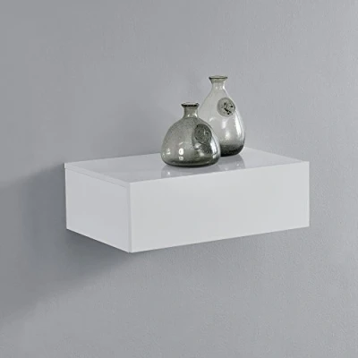 Afbeelding van Wandplank met lade zwevend 46x30x15 cm wit glanzend