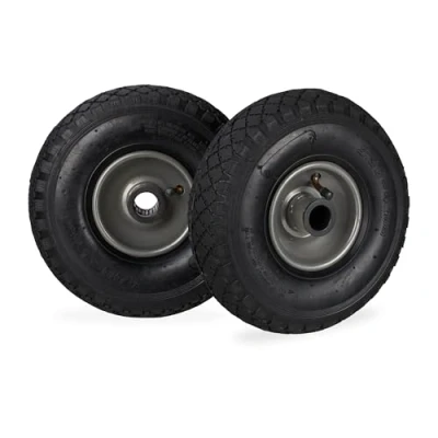 Afbeelding van 2 stuks steekwagenwielen 3.00 4, compleet wiel met stalen velg, asdiameter 25 mm, reservewiel zwart/grijs