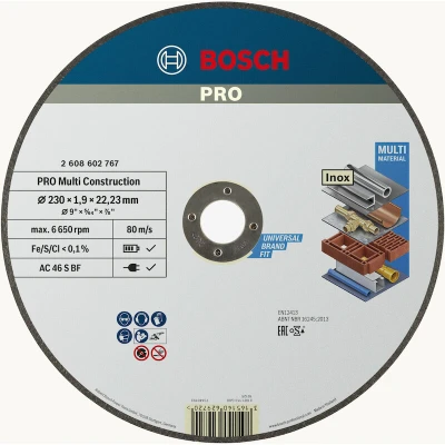 Image de BOSCH 2608602767 disque à tronçonner droit Rapido Multi Construction ACS 46 V, 230 x 19 mm