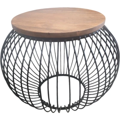 Afbeelding van Ronde Salontafel Mangohout Industrieel Design 70x70x52 cm Bijzettafel