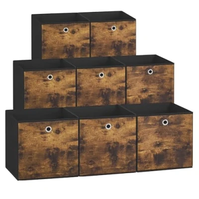 Afbeelding van SONGMICS RFB133B01 Set van 6 opvouwbare opbergdozen met Oxford weefsel handvat en vliesstof, 33 x cm, rustiek bruin zwart
