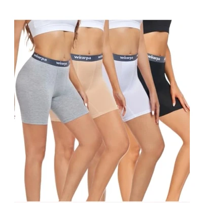 Afbeelding van wirarpa Set van 4 korte boxershorts modal voor dames, anti wrijving, met pijpen, zwart/beige/grijs/wit