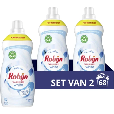 Afbeelding van 2x Robijn Klein &amp; Krachtig Wasmiddel Stralend Wit 34 Wasbeurten 1,19 liter