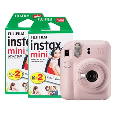 Afbeelding van Fujifilm instax Mini 12 instant camera met verpakking van 40 films, roze bloem