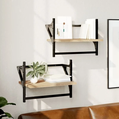 Afbeelding van Wandschappen met stangen 2 st 40x25x30 cm sonoma eikenkleurig