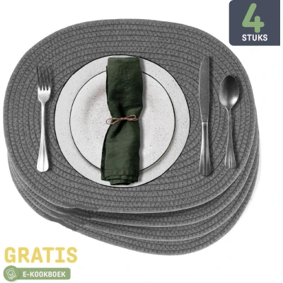 Afbeelding van Placemats van Sophie Nordinn® Placemat Abisko (Donkergrijs) Set (4 stuks) Katoen 43 cm x 34