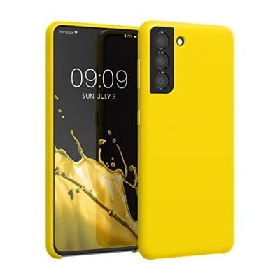 Afbeelding van kwmobile telefoonhoesje geschikt voor Samsung Galaxy S21 Hoesje met siliconen coating Smartphone case in stralend geel