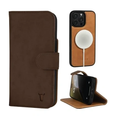 Afbeelding van TORRO Nubuck Leren Hoes Compatibel met iPhone 15 Pro Bumperhoes Afneembare Magnetische Portemonnee Kickstand (Compatibel MagSafe Opladen) Donkerbruin