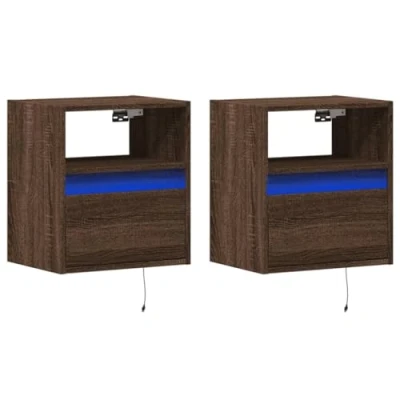 Afbeelding van vidaXL Nachtkastjes met LED&#039;s 2 st wandgemonteerd bruin eikenkleur