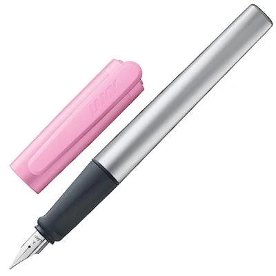 Image de LAMY nexx rose Stylo plume avec grip antidérapant et acier poli en taille A corps triangulaire aluminium cartouche T 10 bleue Droitier