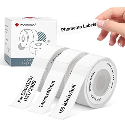 Afbeelding van Phomemo Q30S etiketten, 14 x 50 mm, kleur (geel/roze/blauw), thermische zelfklevend, voor D30, Q30S, Q31, 130 etiketten/per rol, 3 rollen