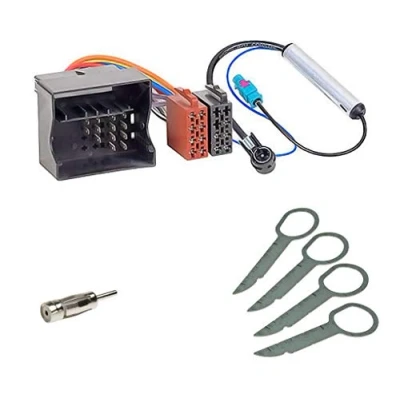 Afbeelding van Audioproject Radiomontageset A168 compatibel met VW Golf V Touran Passat 3C Caddy Skoda Octavia Seat 4 x ontgrendelingsbeugels 2 Fakra ISO DIN antenneadapters
