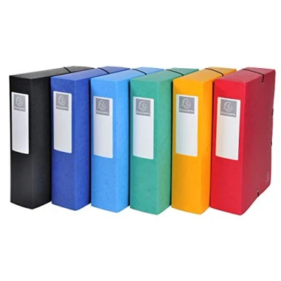 Afbeelding van Exacompta 6 stuks hoogwaardige verzamelboxen met elastiek, 80 mm breed, van gekleurd karton rugetiket voor DIN A4 formaat gesorteerd 50830E
