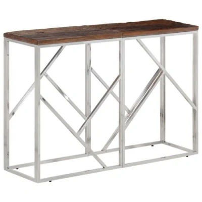Afbeelding van Wandtafel roestvrij staal en massief bielshout zilverkleurig