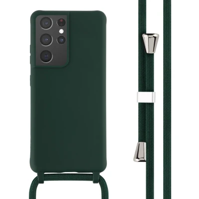 Afbeelding van iMoshion hoesje Geschikt voor Samsung Galaxy S21 Ultra met koord Siliconen Donkergroen
