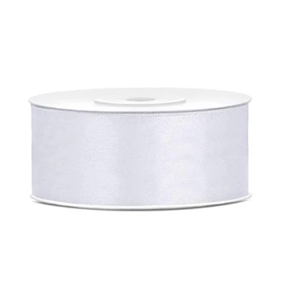 Afbeelding van Satijnen lint van polyester, knoop en geschenkverpakking, 6/12/25/38/50/100 mm x 25 m (afmetingen m, kleur: wit)