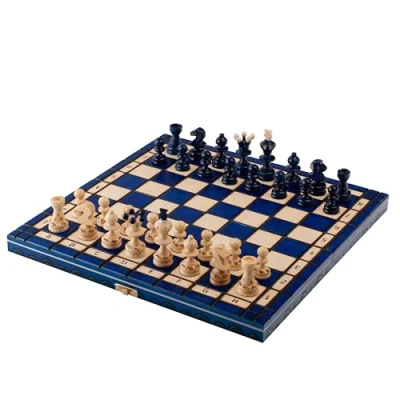 Afbeelding van Hoogwaardig houten schaakbord Master of Chess Groen schaakspel 35 cm Handgemaakt Opvouwbaar met figuren Klassiek familieschaak