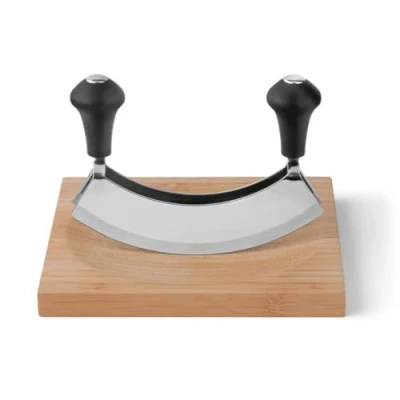 Afbeelding van Kuppels Sharp LINE Dubbelzijdig weegmes met snijplank, 2 delig, voor het hakken en van kruiden, kruidenmes plank, ergonomische handgrepen