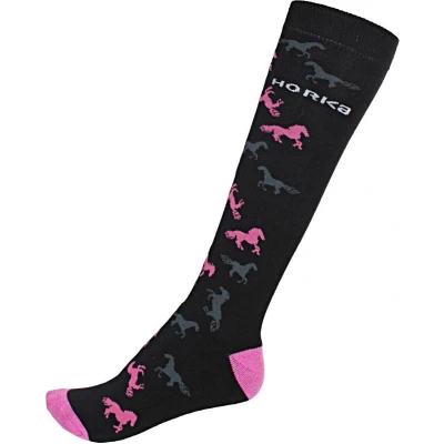 Afbeelding van Horka Sokken Riding Horses Black rosa L