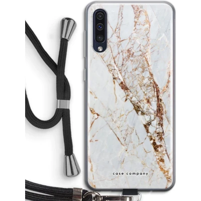 Afbeelding van Case Company® hoesje met Koord geschikt voor Samsung Galaxy A50 Goud marmer Telefoonhoesje Zwart Bescherming aan alle Kanten en Over de Schermrand