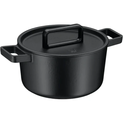 Afbeelding van WMF Flavour Gietijzeren geëmailleerde braadpan met deksel van geëmailleerd gietijzer condensatiepels, zwart, 24 cm