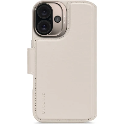 Afbeelding van DECODED Leren Detachable Wallet Case voor iPhone 16 2 in 1 Magnetisch Afneembaar Hoesje met Pasjeshouder Premium ECCO Leer Geschikt MagSafe Clay Beige