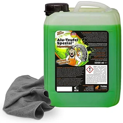 Afbeelding van detailzone Velgenreinigingsset: 1 x TUGA Alu speciale steekwagen groen 5 liter + microvezeldoek 40 cm grijs