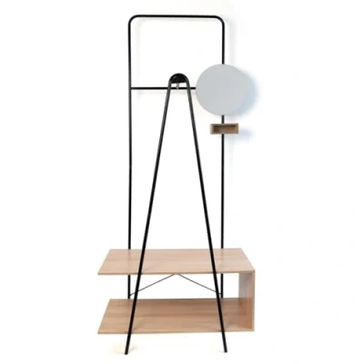 Afbeelding van Kapstok met spiegel Vinthera Moa Zwart Beige Metaal Hout MDF 76 x 180 40 cm