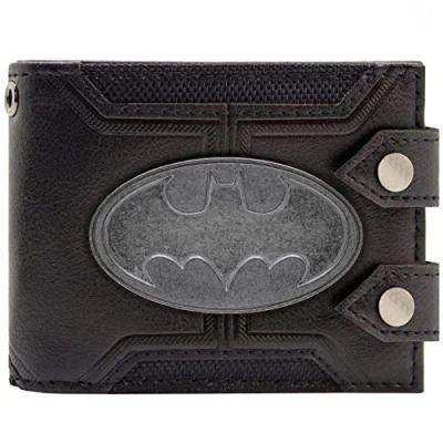Afbeelding van The Dark Knight Batman ID kaart portemonnee met stalen badge twee kleppen zwart één maat Dubbel vouwen, zwart., gevouwen