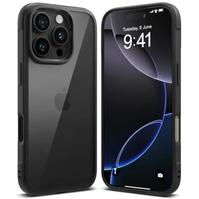 Afbeelding van Ringke beschermhoes compatibel met iPhone 16 Pro [Fusion Bold], anti vergeling, transparant, ultradun, stijf, achterkant, zacht, schokbestendig, voor Pro, accessoires, zwart