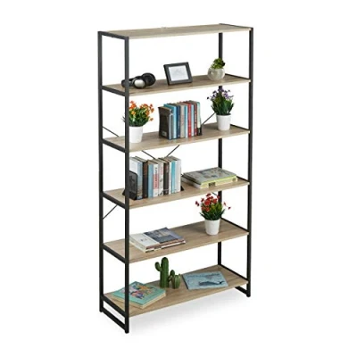 Afbeelding van Relaxdays boekenrek industrieel opbergrek 180 cm hoog 6 vakken vakkenkast rek