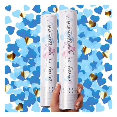 Afbeelding van Canon confetti voor genderonthulling, set van 2, blauwe hartvormige confettikanon, werper, confettibom