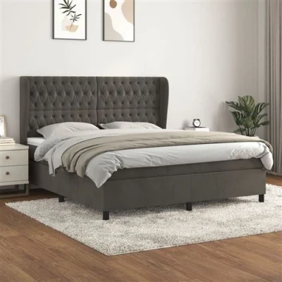 Afbeelding van vidaXL Boxspring met matras fluweel donkergrijs 160x200 cm