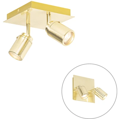 Afbeelding van QAZQA Moderne badkamer spot messing vierkant 2 lichts IP44 Ducha