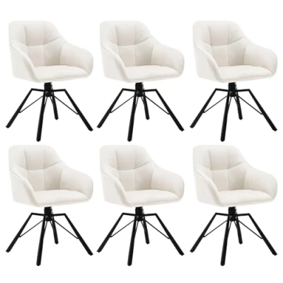 Afbeelding van WOLTU 360 draaibare stoel, set van 6, eetkamerstoelen, Scandinavische keukenstoel, eetkamerstoel, fluweel, gevoerde zitting, metalen poten, crème, BH365cm 6