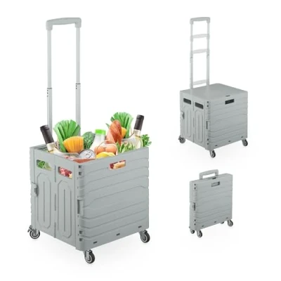 Afbeelding van Relaxdays boodschappentrolley op wielen opvouwbaar tot 35 kg telescopische handgreep grijs