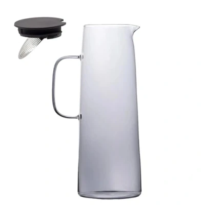 Afbeelding van Intirilife Karaf, Glazen Kan, in Rookgrijs 1.7 Liter Capaciteit Glas, Waterkan met Deksel en Zeef voor Warme Koude Dranken, Thee, Sap, Limonade