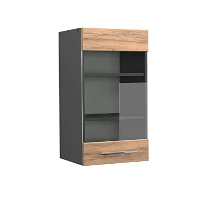 Afbeelding van Vicco Glazen keukenkast Fame Line, Krachtige eik goud/Antraciet, 40 cm