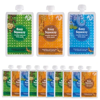 Afbeelding van Herbruikbare knijpzakjes 170 ml 3 stuks( blauw, groen, oranje)