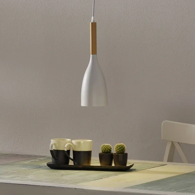 Afbeelding van Hanglamp Manhattan met houtdetail, wit