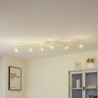 Afbeelding van Lindby plafondlamp Piena, beige, 6 lamps, metaal, 150cm