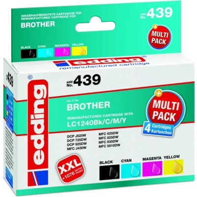 Afbeelding van Edding Inktcartridge vervangt Brother LC 1240BK, 1240C, 1240M, 1240Y Compatibel Combipack Zwart, cyaan, magenta, geel EDD 439 18