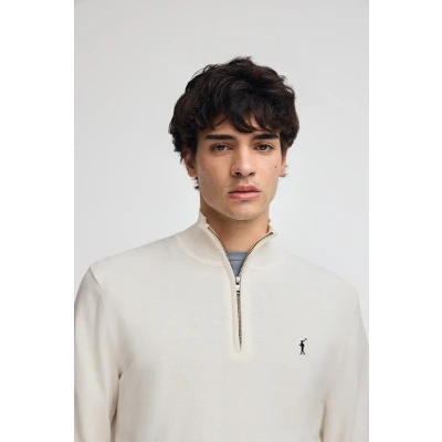Afbeelding van Polo Club Heren Gebroken Witte Trui Van Wolmix Met Halve Rits En Geborduurd Rigby Go Logo 3xl