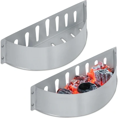 Afbeelding van brikettenhouder staal 7 x 33 11,5 cm set van 2 houtskoolhouder zilver