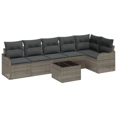 Afbeelding van vidaXL 6 delige tuinbankset met kussens zwart poly rattan