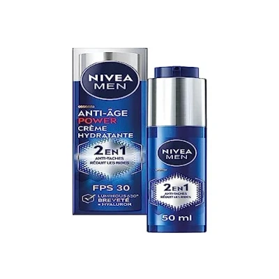 Image de NIVEA MEN Crème hydratante Power 2 en 1 LUMINOUS630® anti âge &amp; taches (1 x 50 ml), visage pour homme enrichie acide hyaluronique, Soin de jour SPF 30 toutes les peaux